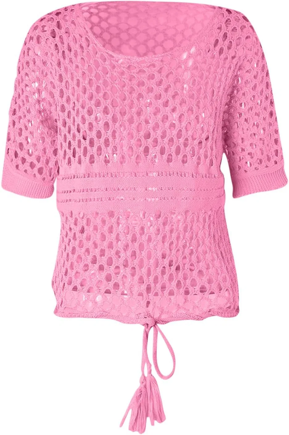 Женский пляжный топ с кружевной вязкой, Hot Pink — фото 4