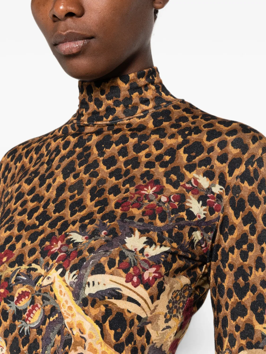 ETRO Топ с леопардовым и цветочным принтом, коричневый — фото 2