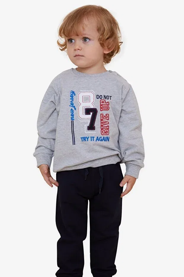 Детский спортивный костюм для мальчиков с принтом Number Embroidery Breeze, Gray Melange