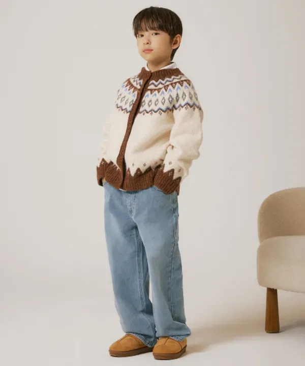 Кардиган с круглым вырезом, Fair Isle, Musinsa Standard Kids, кремовый