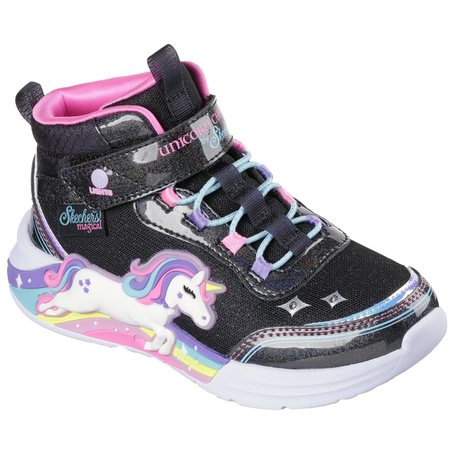 Детские кроссовки с блестками и единорогом Skechers, Black/Multi — фото 4