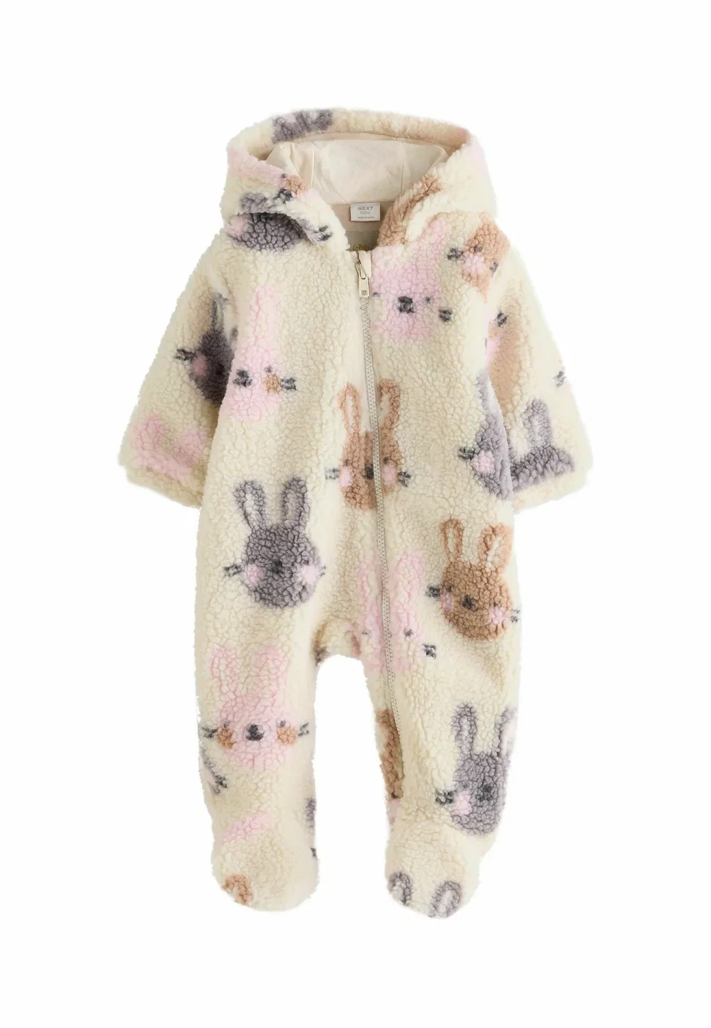 Детский комбинезон-спальный костюм Borg с капюшоном Next, Ecru Bunny All Over Print