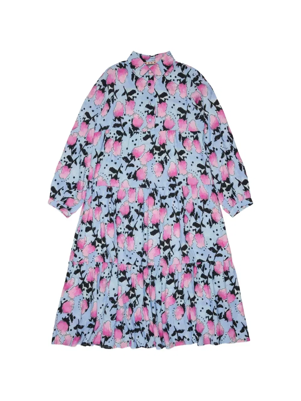 Платье с цветочным принтом и сборками Marni Kids, синий