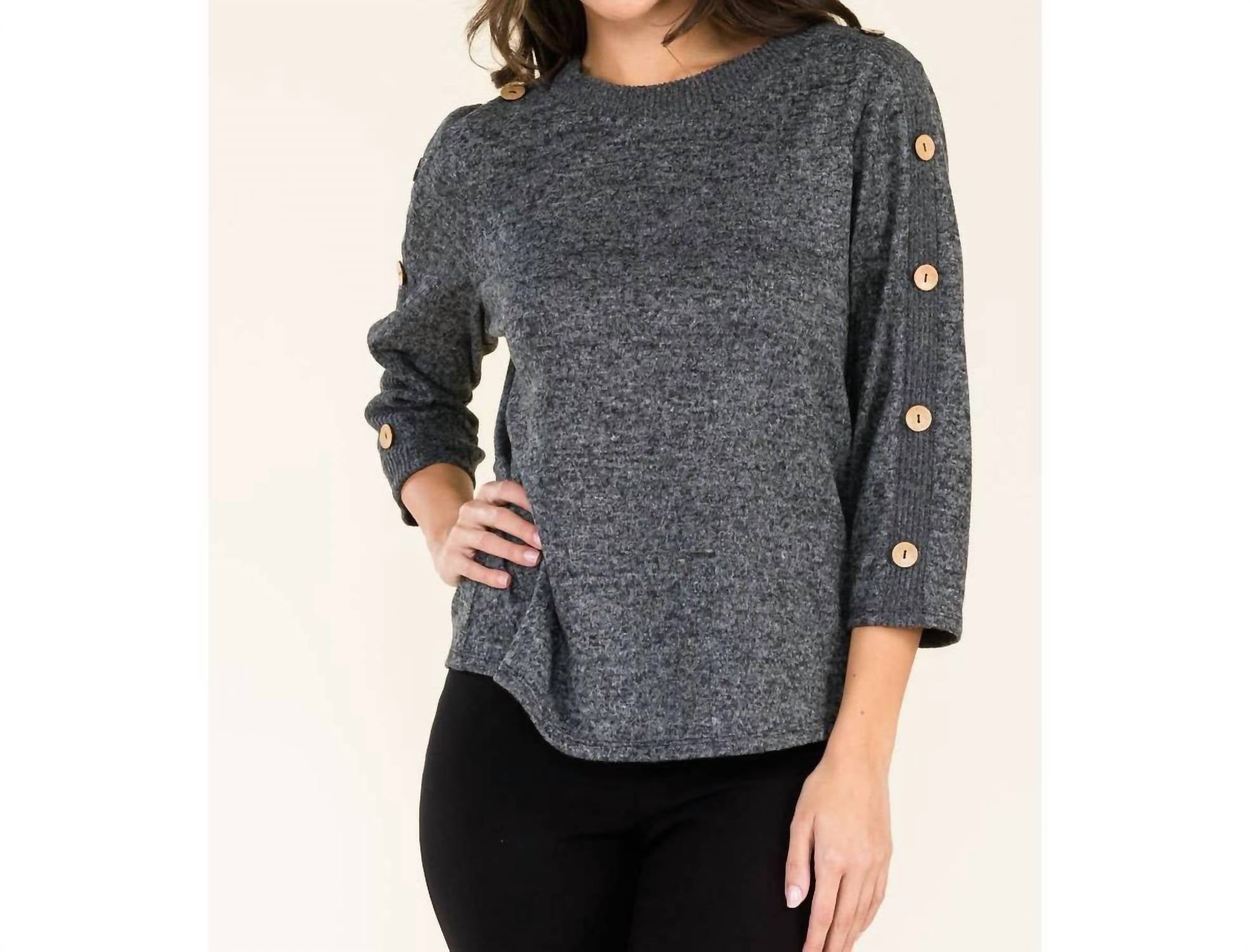 

Свитер с пуговицами на рукавах в оттенке хизер блэк PerSeption Concept, черный