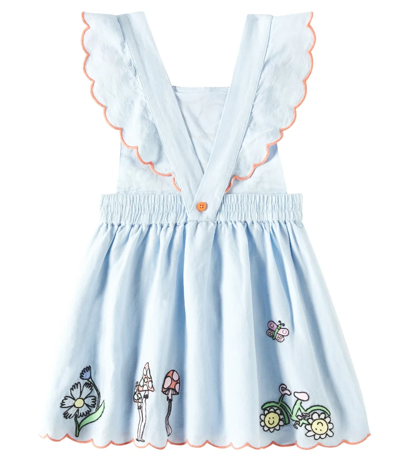 Льняное и хлопковое платье с вышивкой Stella McCartney Kids, синий — фото 4