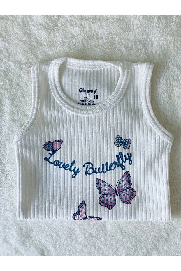 Детское боди для новорожденных с принтом Butterfly Patterned Gleamy, White Sugar Bleached — фото 4