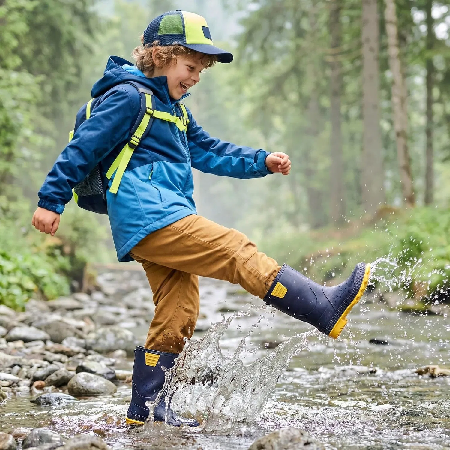 Детские резиновые сапоги для девочек DREAM PAIRS, Navy/Yellow — фото 2
