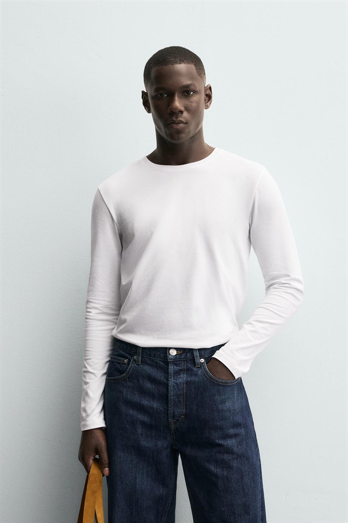 Футболка Zara Basic Slim Fit, белый — фото 4