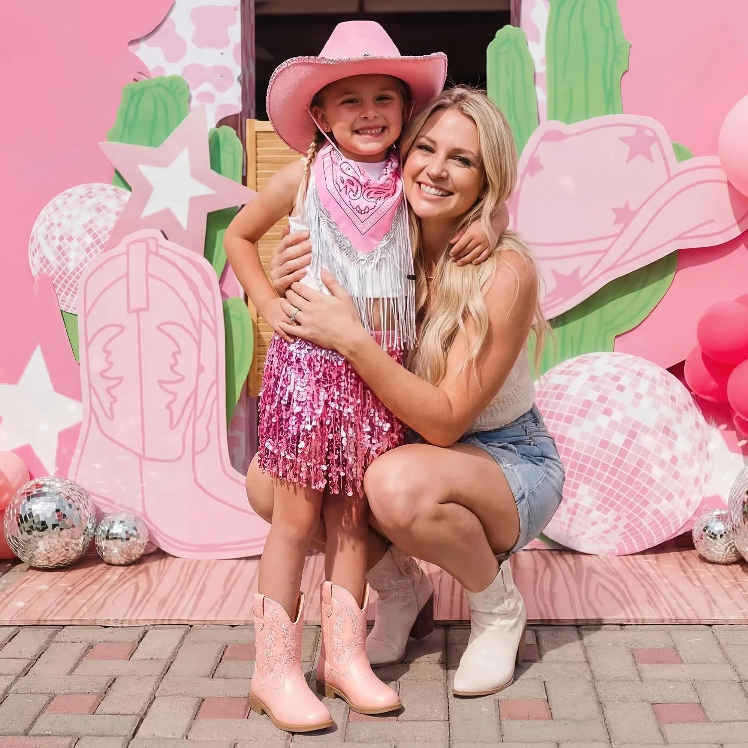 Детские сапоги для девочек с принтом Western DREAM PAIRS, Pink — фото 2