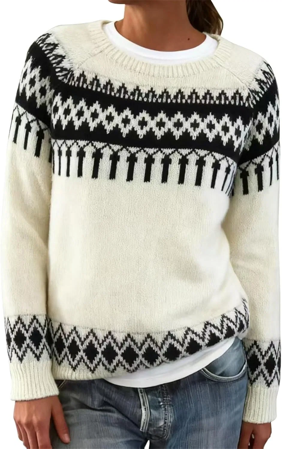 Женский свитер с принтом Fair Isle, чёрный