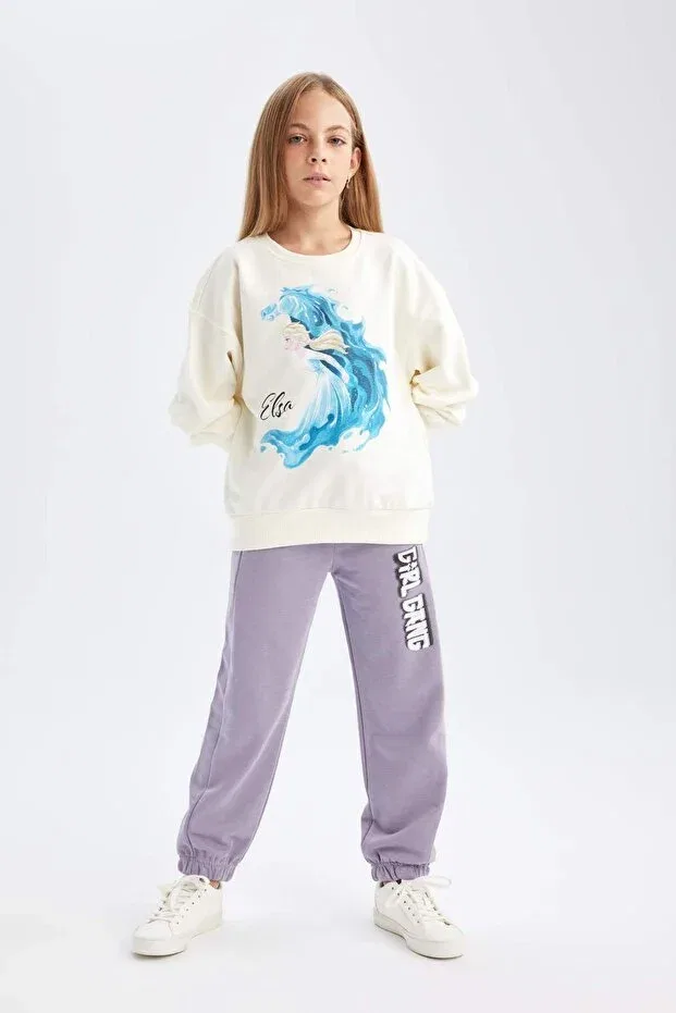 Детские свитшот для девочек свободного кроя Ecru frozen relax fit crew neck sweatshirt for girls d1119a824au Defacto, Ecru — фото 2