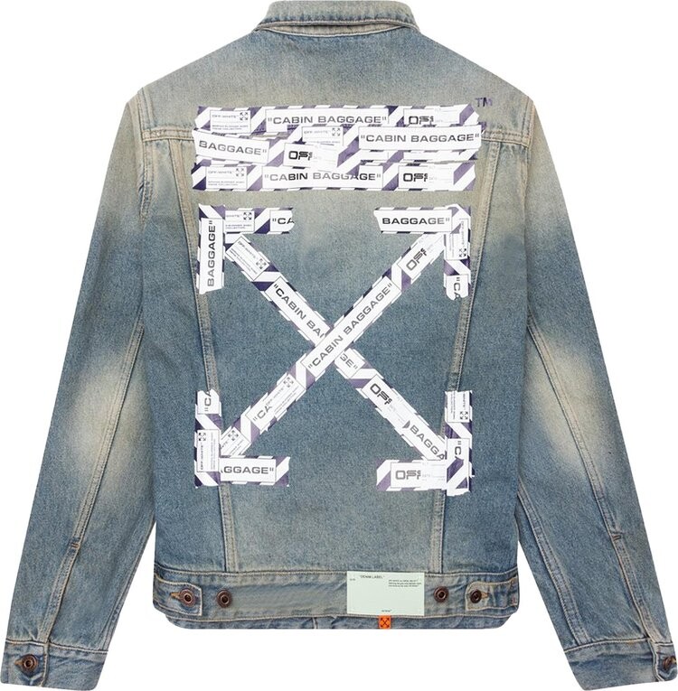 Куртка Off-White Airport Tape Slim Jeans Jacket 'Vintage Wash', синий — фото 3