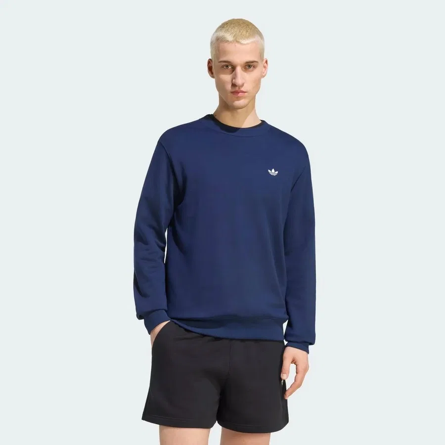 Мужской свитшот с круглым вырезом из футера Trefoil Essentials Crew French Terry adidas, Темно-синий