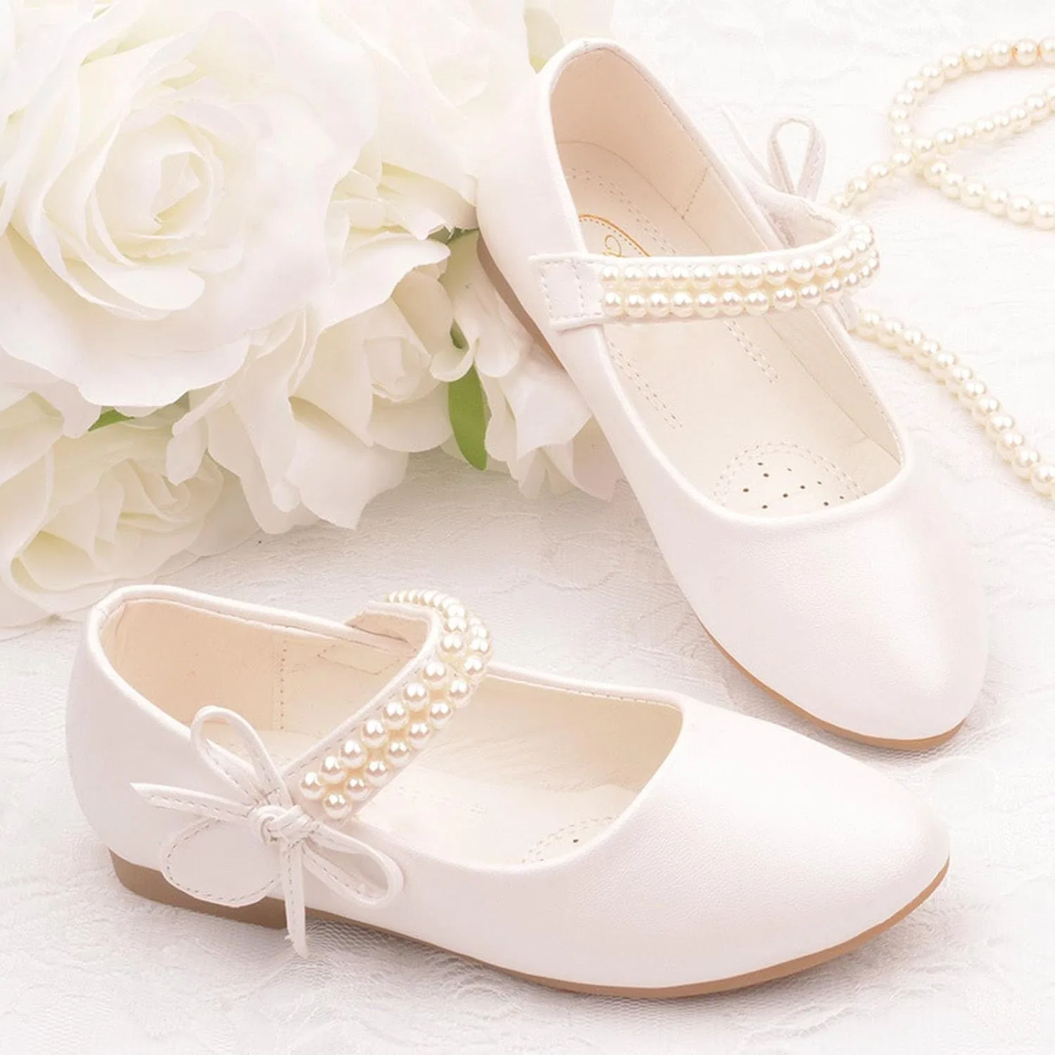 Детские туфли для девочек с бантом и жемчугом Mary Jane Princess Ballet Flats, Pink — фото 2
