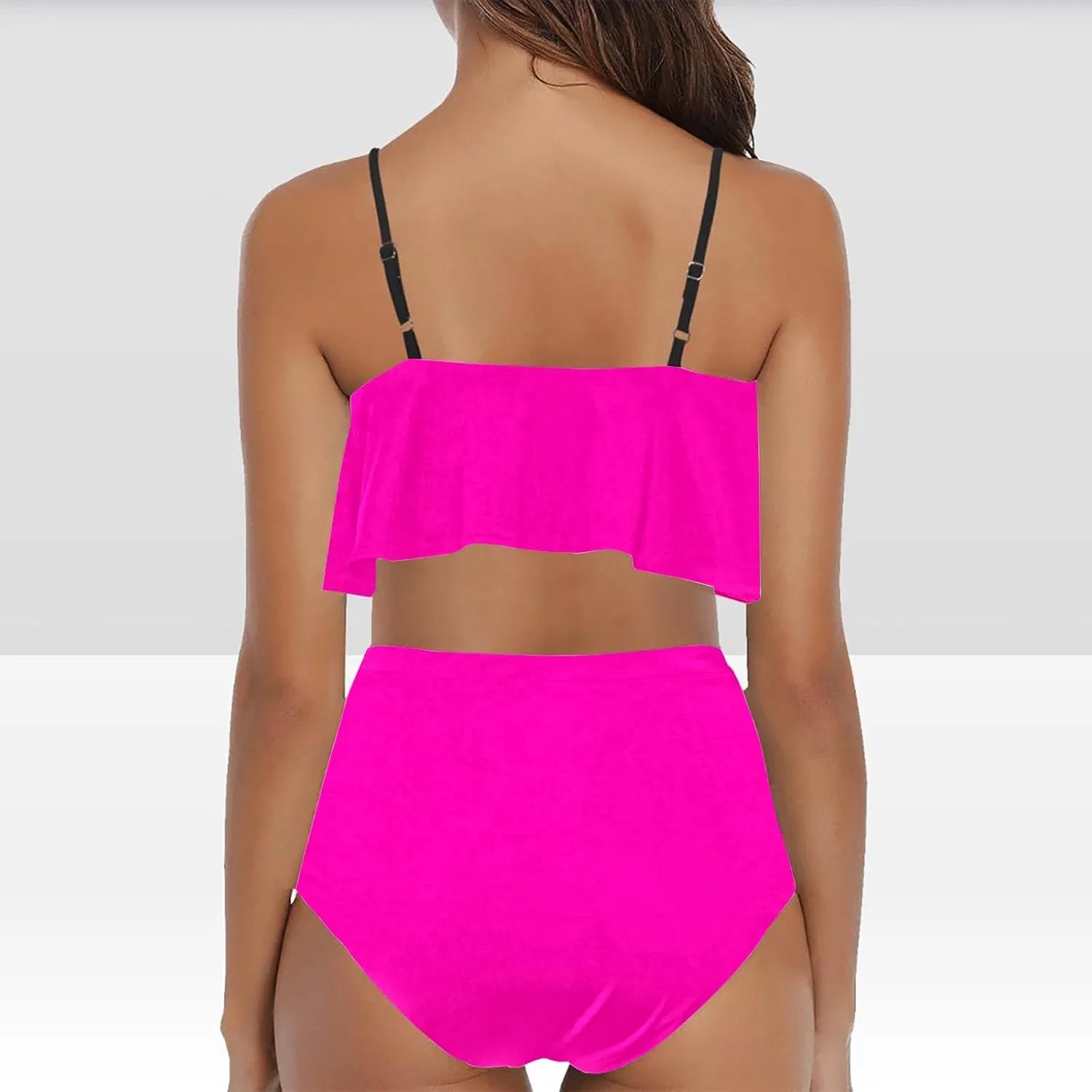Женский бикини с рюшами и регулируемыми бретельками, Hot Pink — фото 3