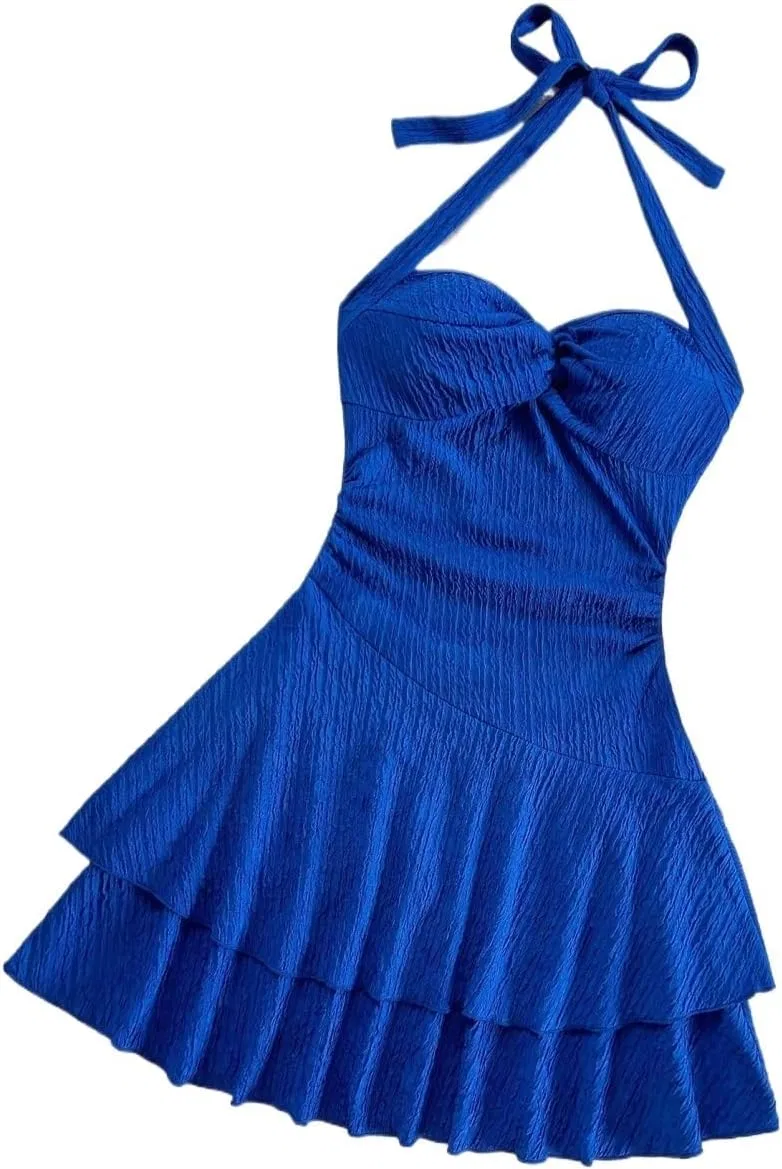 Женское мини-платье с открытой спиной, без рукавов, Royal Blue — фото 4