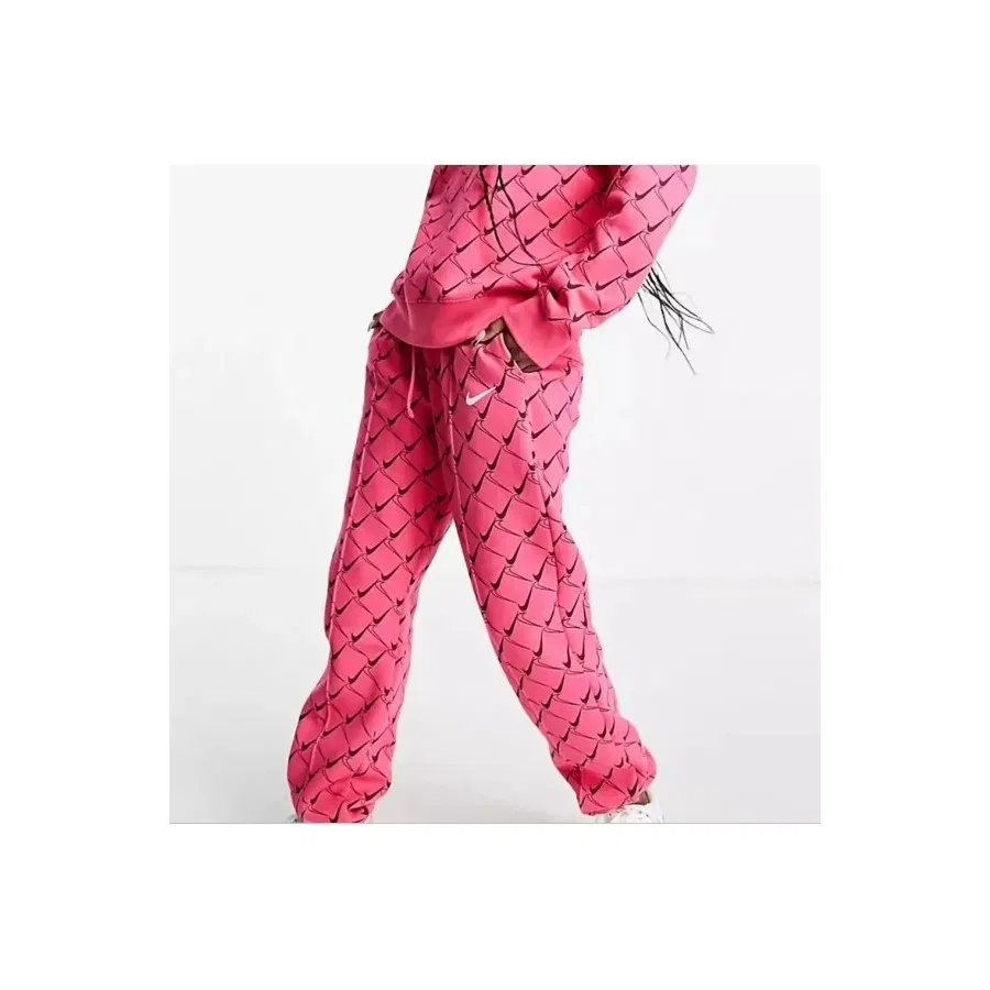 Спортивные штаны Nike Oversized Joggers в принте Swoosh, Светло-фуксия — фото 4