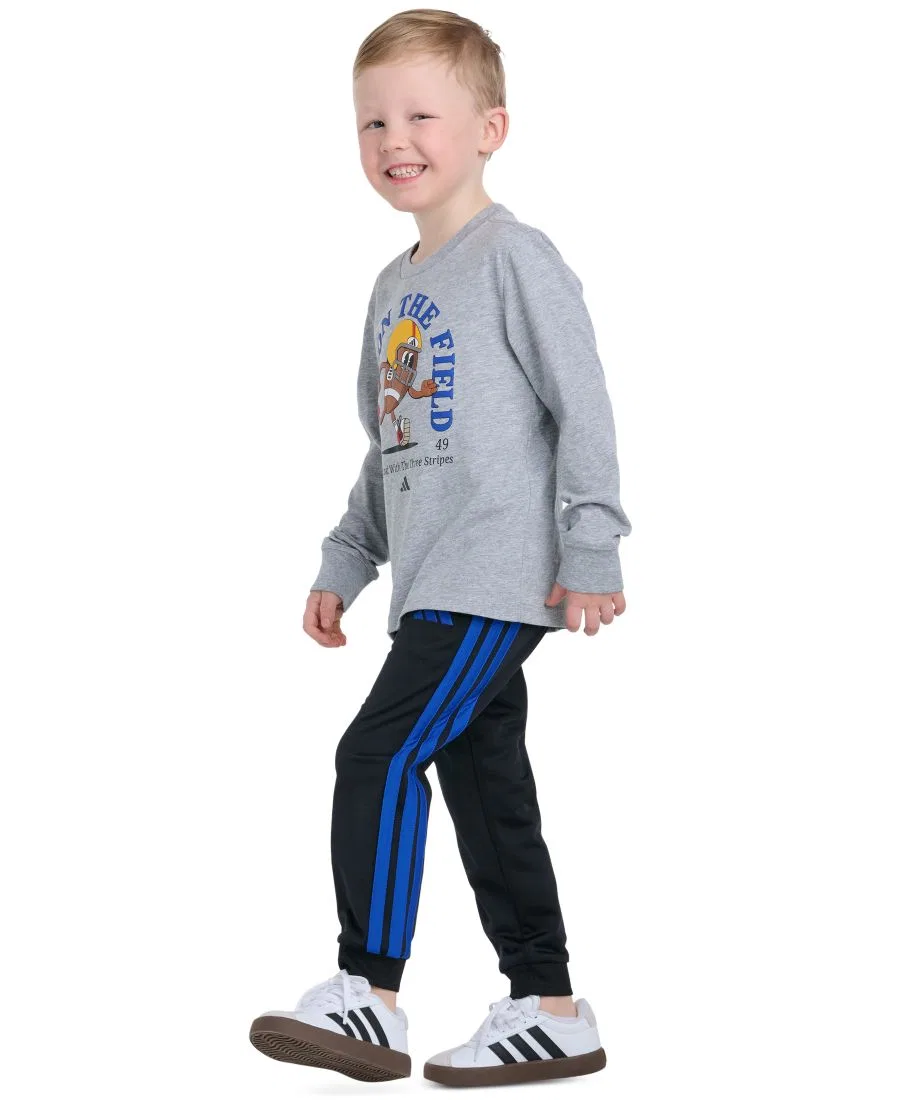 Детские спортивные брюки с утяжкой, с логотипом 3-Stripes adidas, Black Blue — фото 2