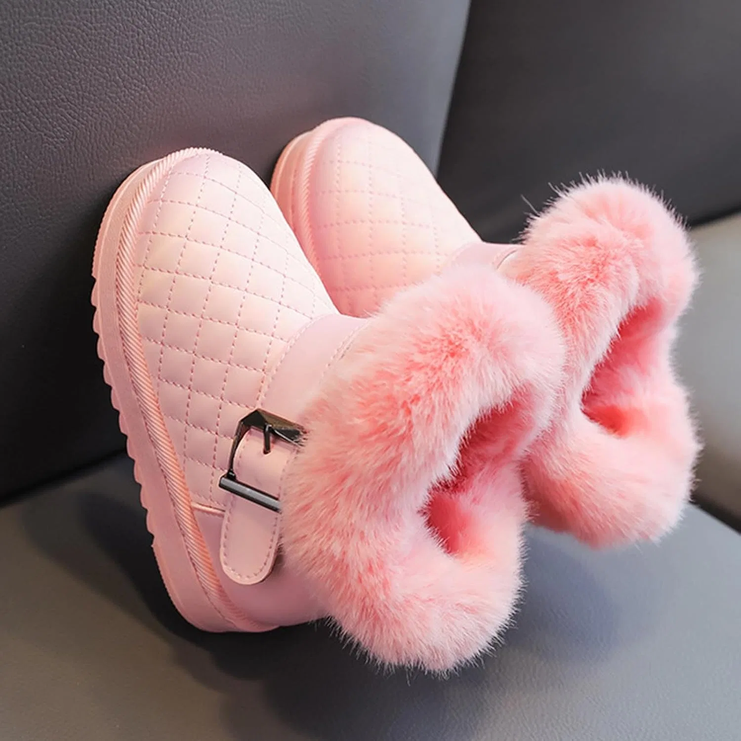 Детские зимние ботинки для девочек с бантом и мехом ZDZZHYO, Pink — фото 2