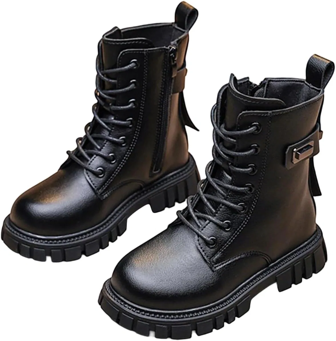 Детские ботинки для девочек на шнуровке с боковой молнией Combat Riding Boot gsatuba, Black