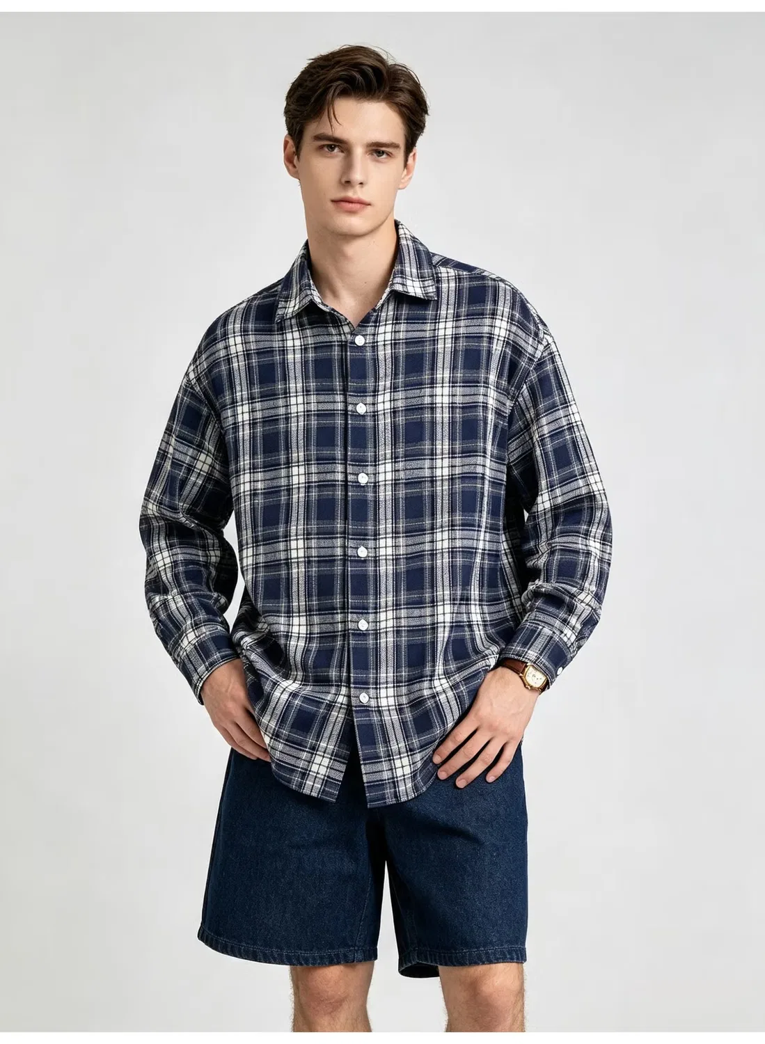 Рубашка в клетку с длинным рукавом Zara, синий