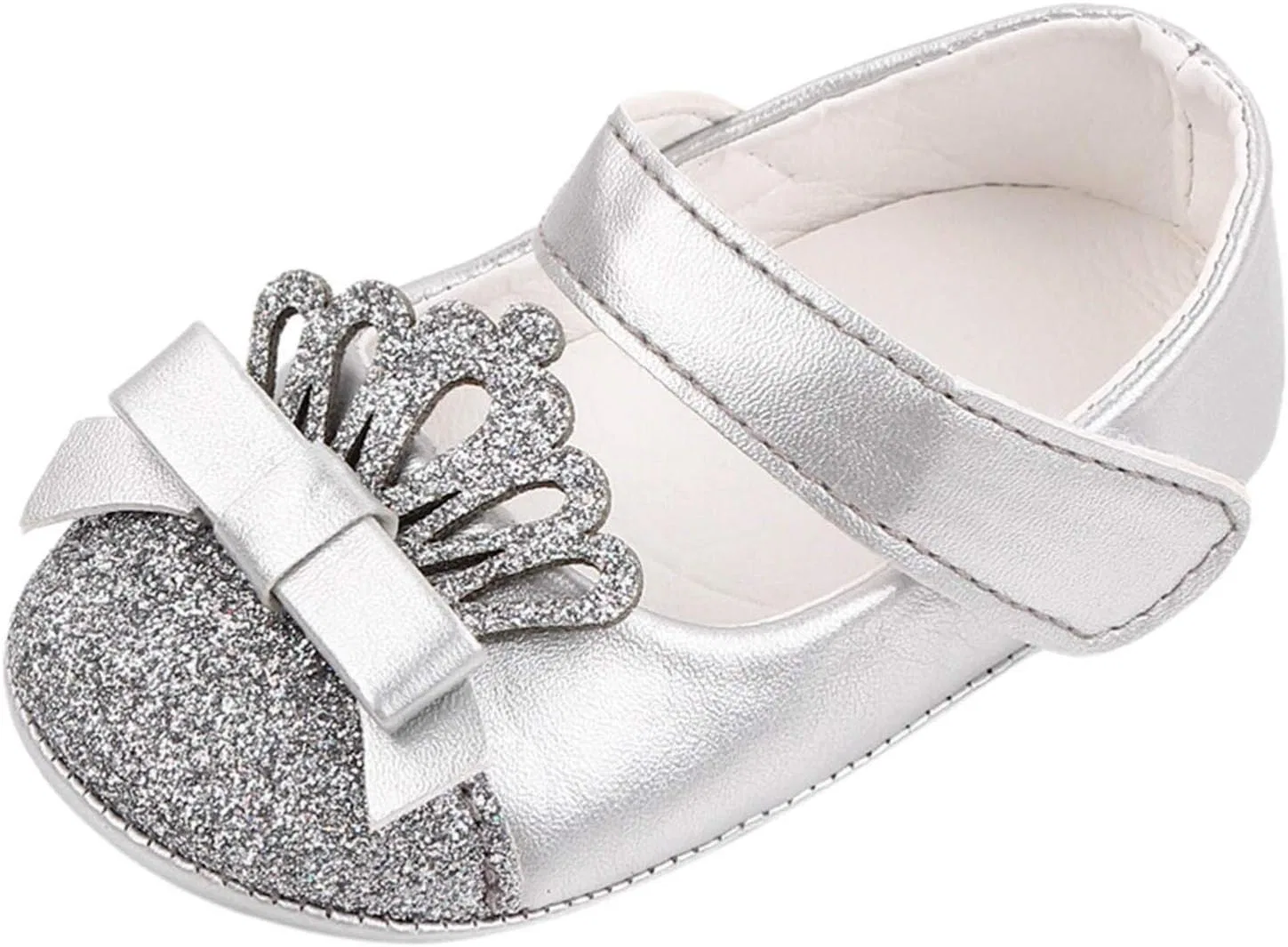 Детские кожаные слипоны для девочек с принтом Princess Walking, Silver