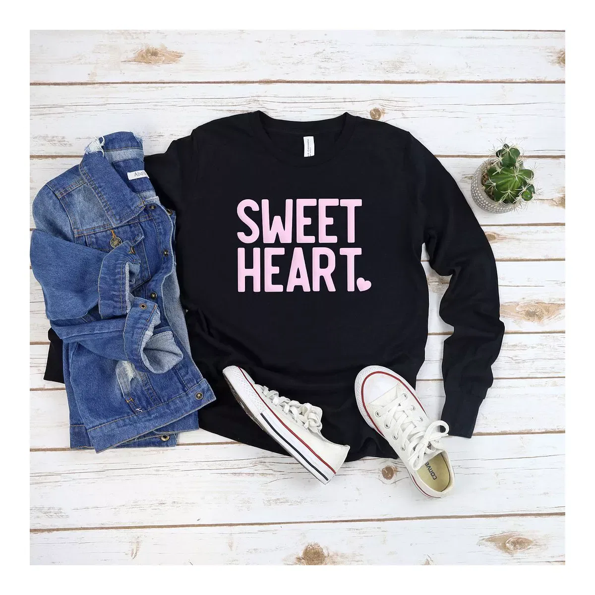 Детская футболка с длинным рукавом с принтом Sweetheart Puff Print The Juniper Shop, Black — фото 2