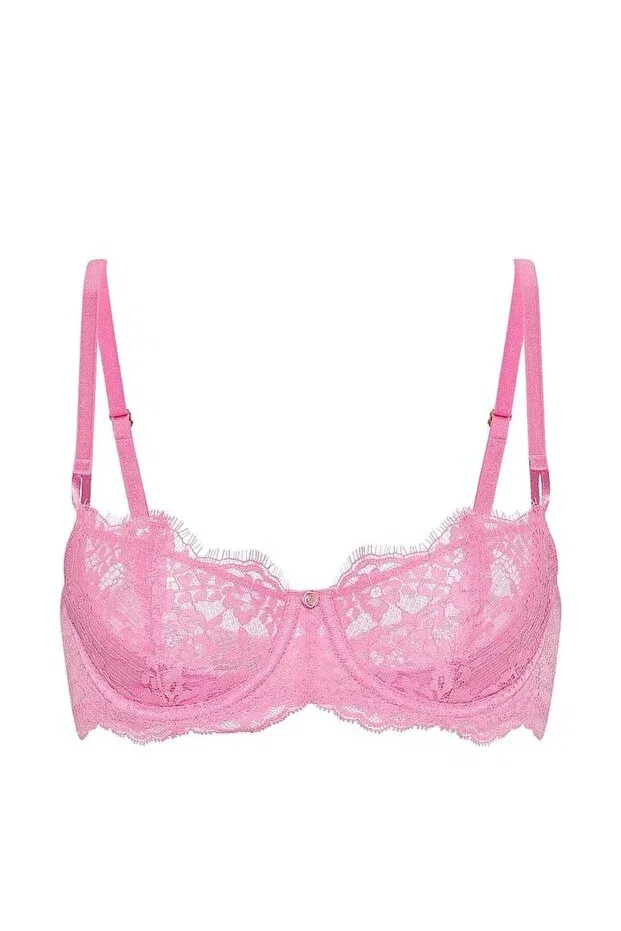 Женский бюстгальтер кружевной с вышивкой Wicked unpadded lace balconette bra Victoria'S Secret, Powder Pink — фото 3