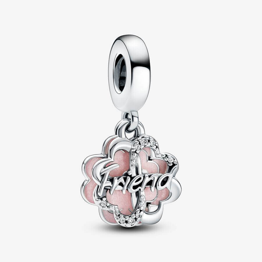 

Шарм-подвеска Pandora Moments Four-leaf Clover Friendship Double, серебро/розовый
