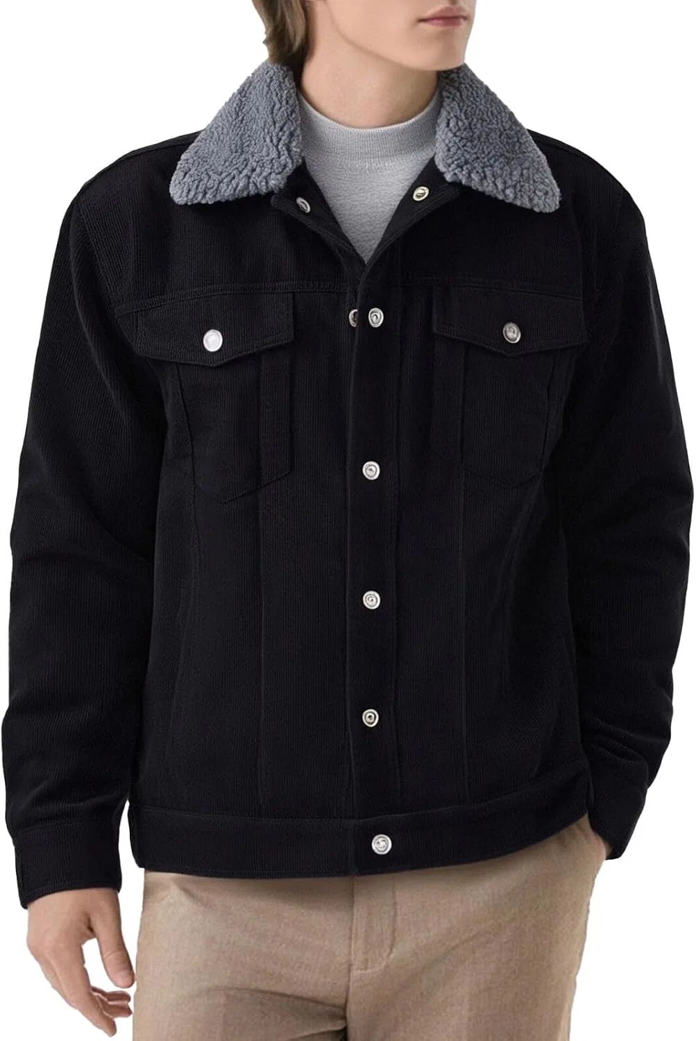Мужская куртка из вельвета с флисовой подкладкой, Corduroy Jacket, чёрный/серый — фото 2