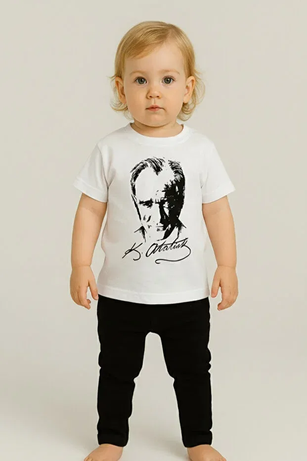 Детская футболка с принтом Ataturk printed unisex baby t-shirt Sibel Günay Butik, White