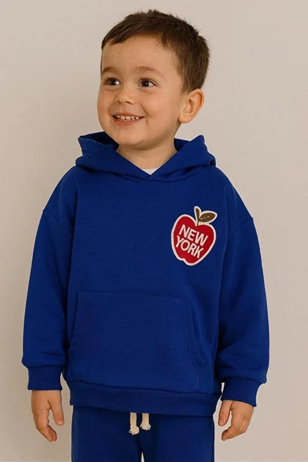 Детский комплект спортивного костюма с вышивкой Hooded New York Embroidered Tracksuit Set Booni Jooni, Blue — фото 4