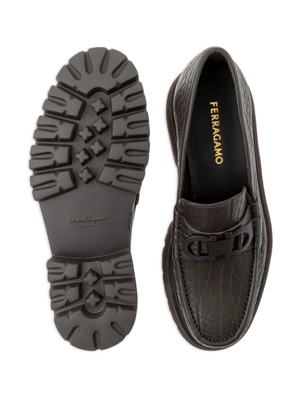 Фактурные лоферы с декором Gancini Ferragamo, коричневый — фото 4