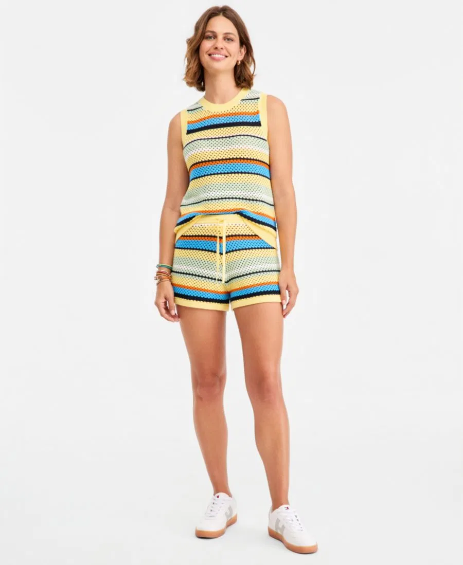 Шорты женские из хлопка с кружевной отделкой Tommy Hilfiger, Multicolor Stripe