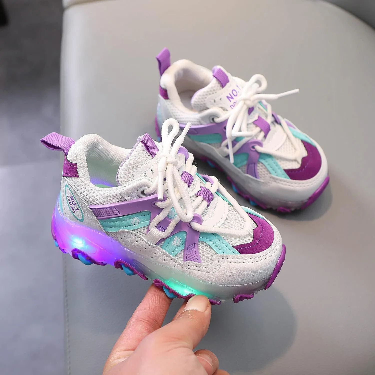 Детские кроссовки для девочек со светящейся подошвой SZZY, Purple — фото 4