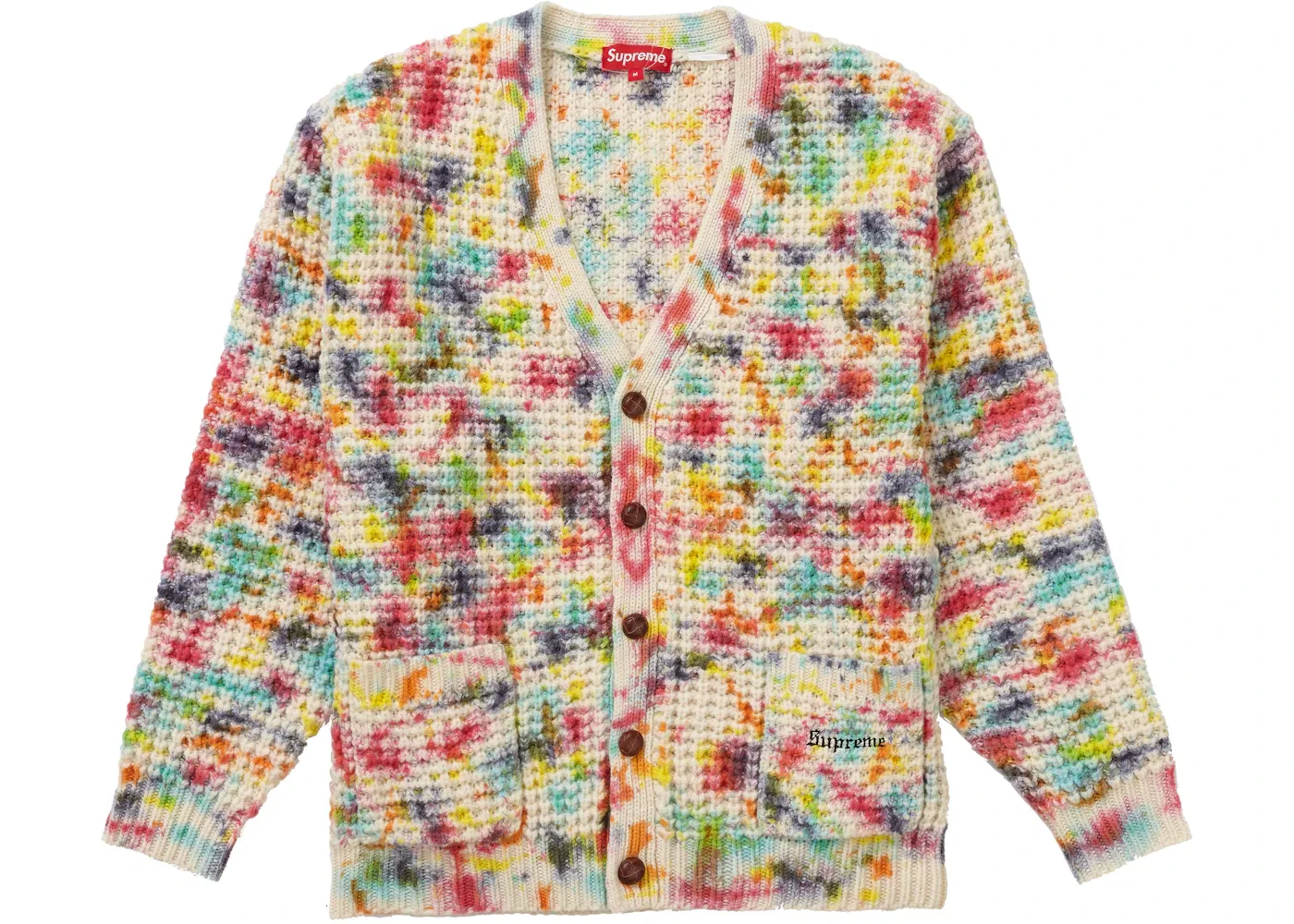 Мужской вязаный кардиган с принтом Supreme Waffle Knit Cardigan, Tie Dye