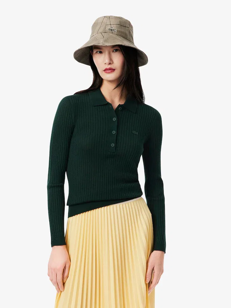 Свитер женский LACOSTE Ribbed, поло, бежевый