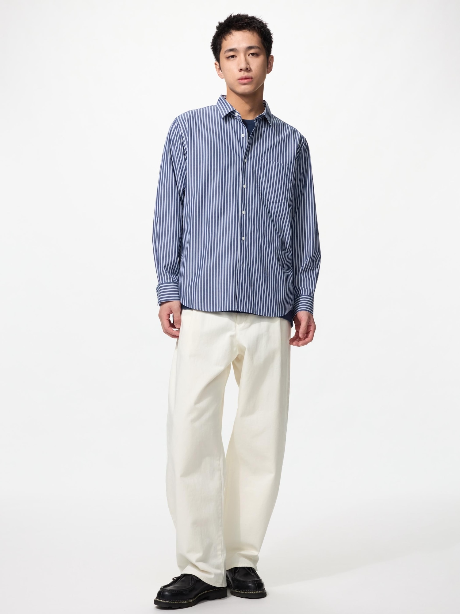 Рубашка Uniqlo Broadcloth Striped Regular Collar Unisex, 68 синий — фото 4