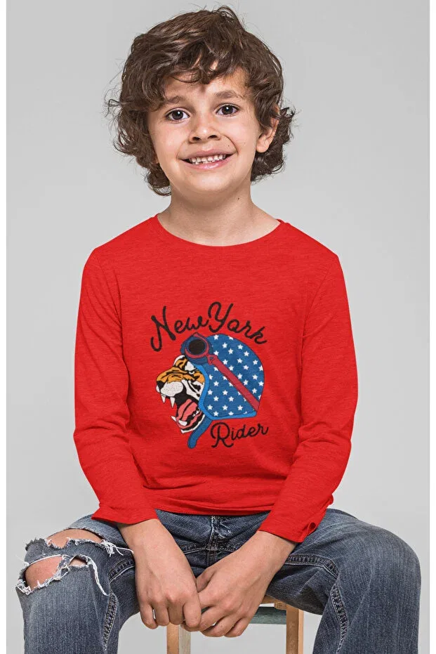 Детская футболка для мальчиков с длинным рукавом New York Tiger Printed Bubuga, Red