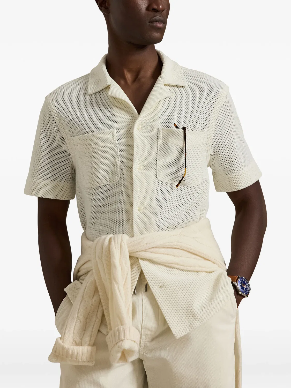 Сетчатая рубашка Polo Ralph Lauren, нейтральные цвета — фото 2