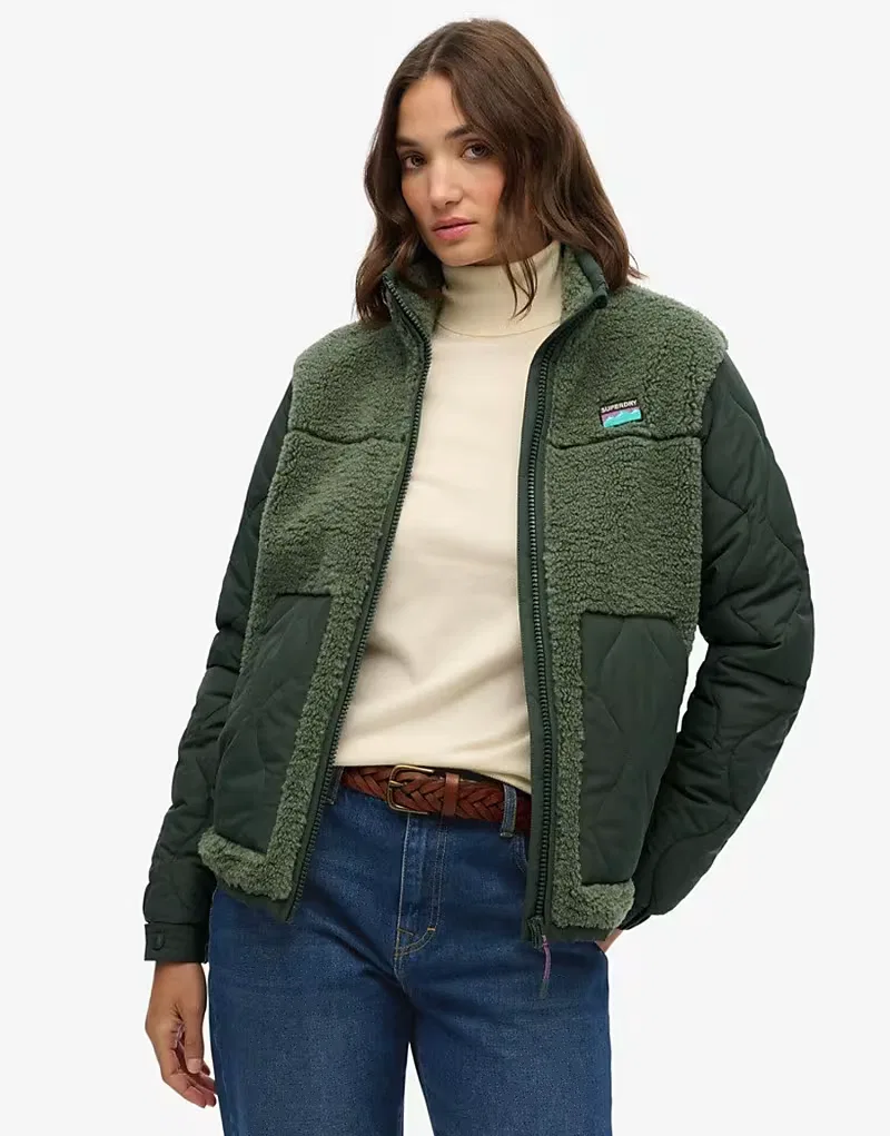 Гибридная куртка Superdry Sherpa из флиса лавра хаки