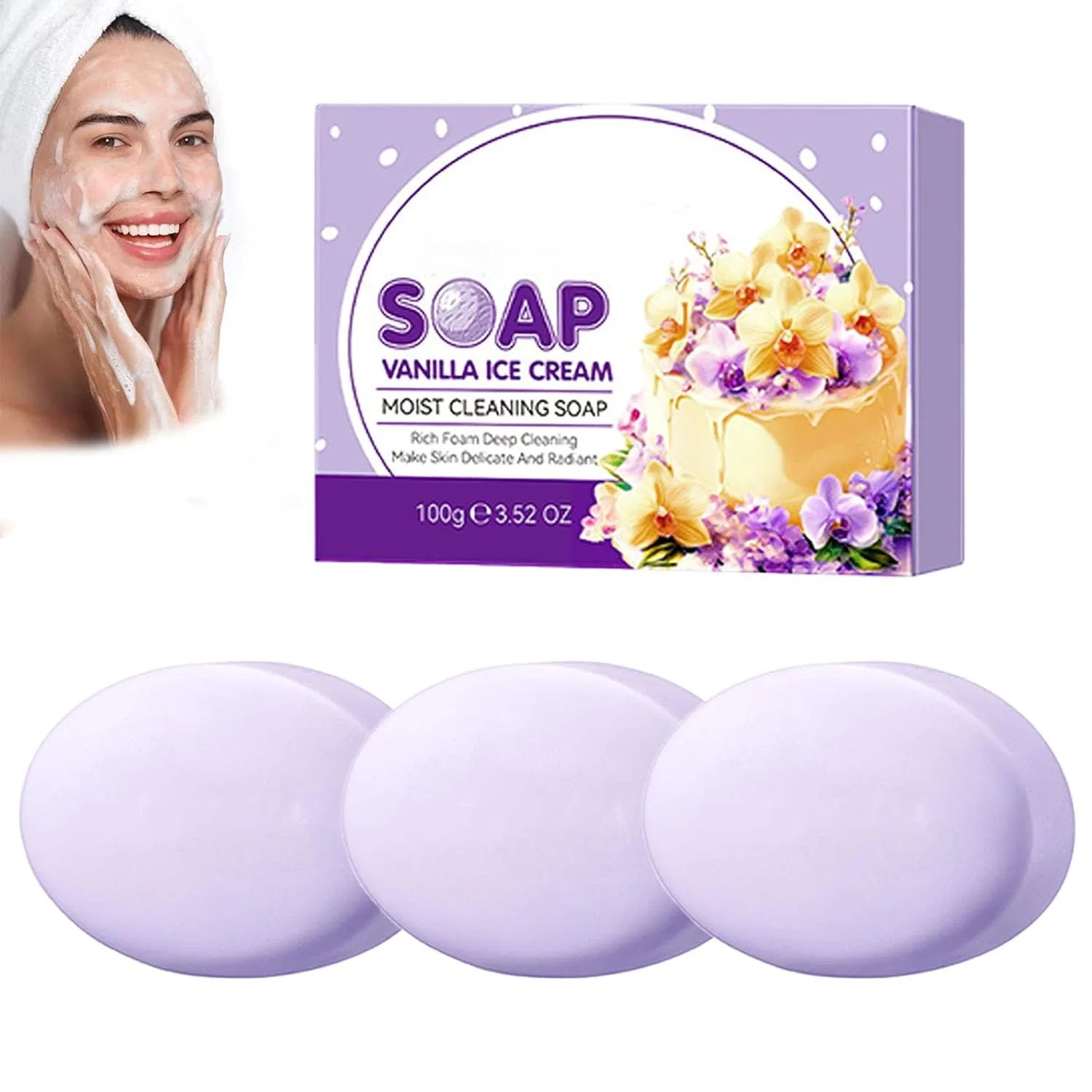 Твердое мыло Ванильное Мороженое, Kraein, 3 шт, 100 г, 3pcs