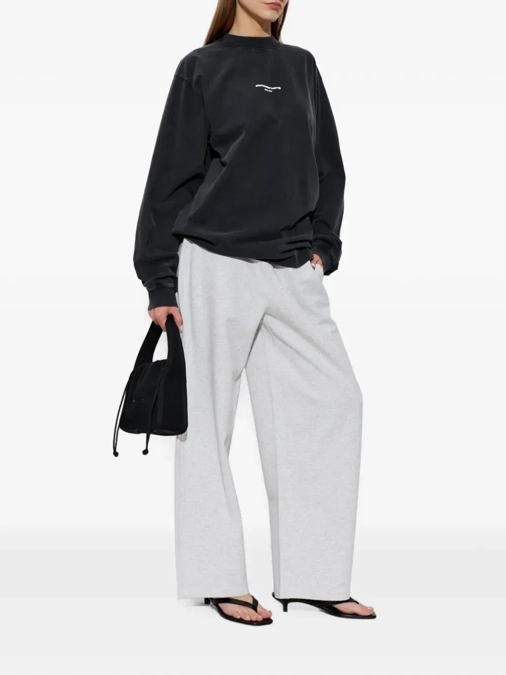 Спортивные штаны с широкими штанинами и тиснением логипа Alexander Wang, серый — фото 2