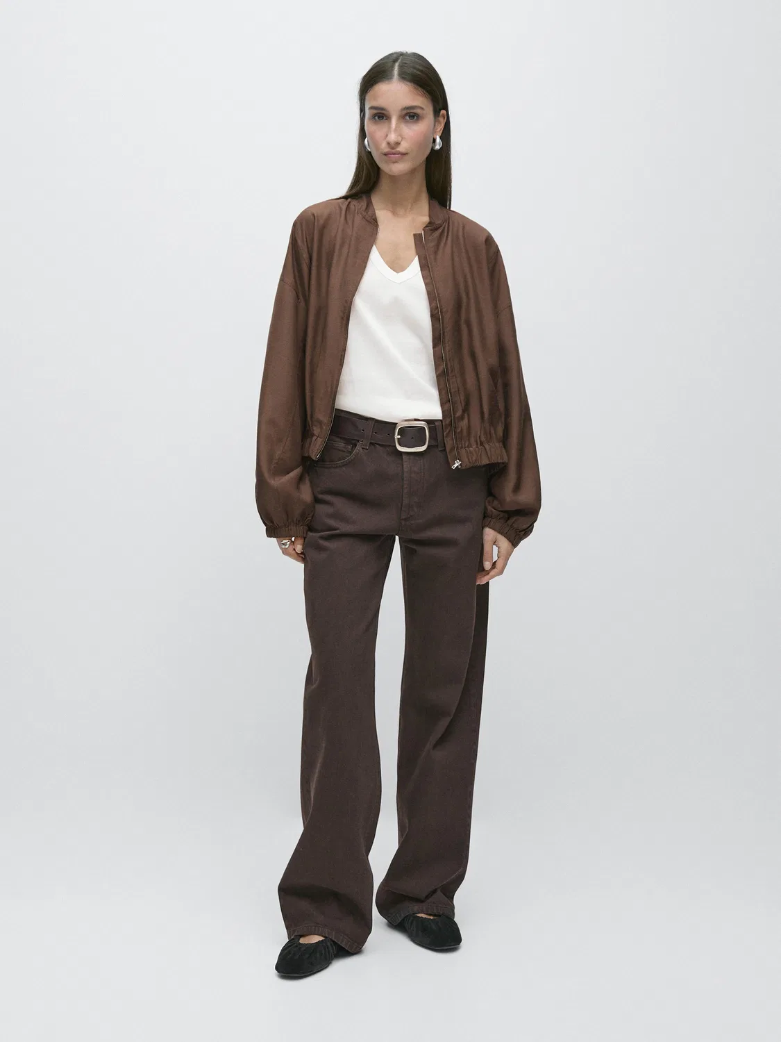 Свободная куртка-бомбер Massimo Dutti, коричневый