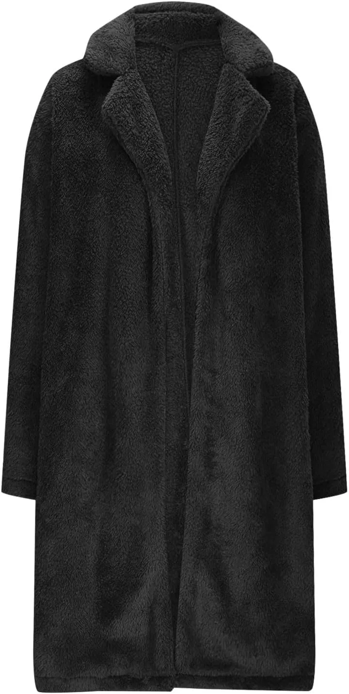 Женское пальто-кардиган из флиса, модель Fuzzy Cardigans, чёрный — фото 3