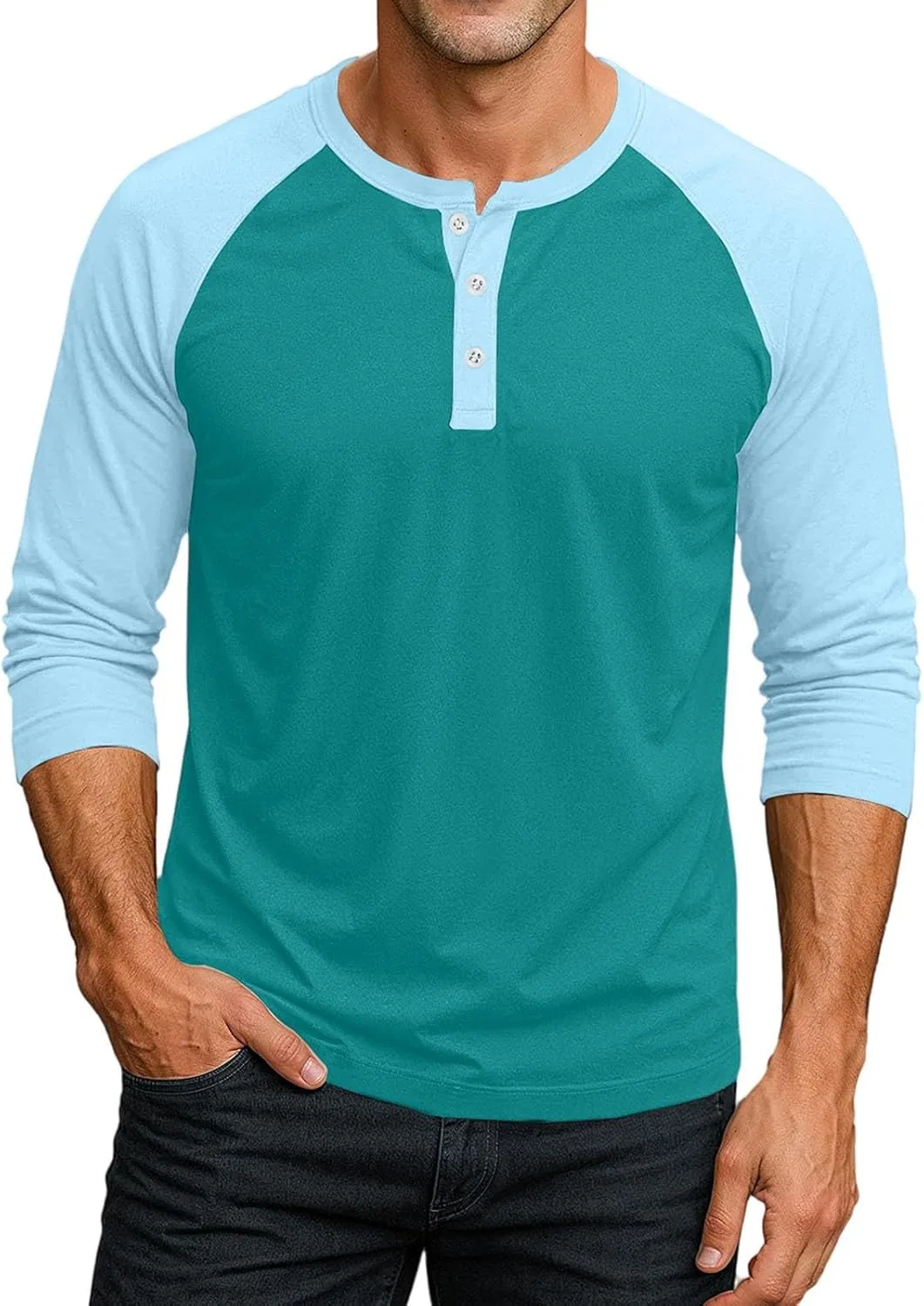 Мужская спортивная футболка с 3/4 рукавом реглан, Turquoise — фото 2