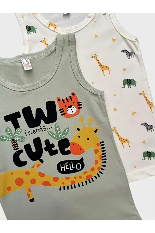 Детский комплект маек для мальчиков хлопковый Safari Patterned Elmas Kids, Ecru Green — фото 4