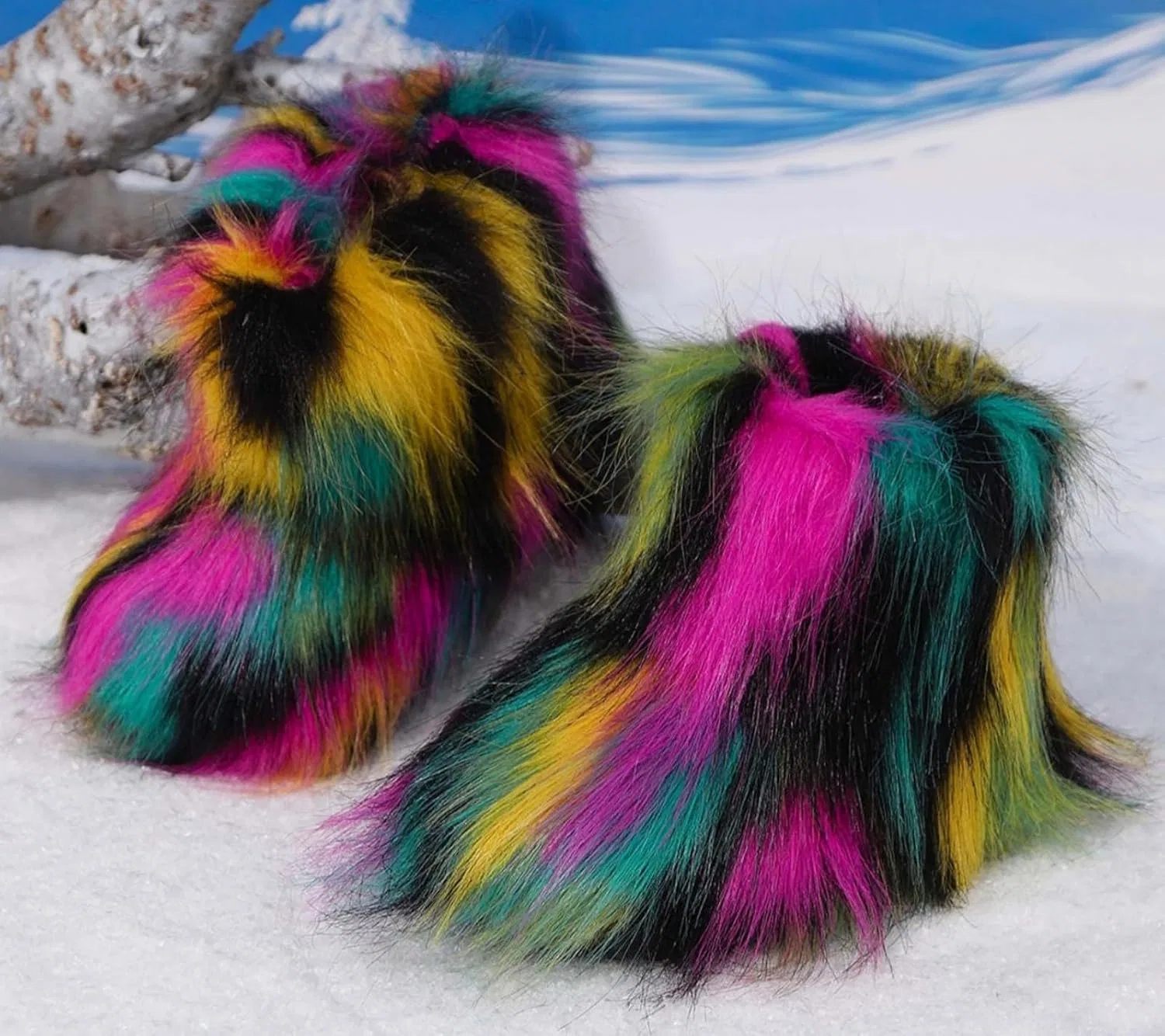 Детские зимние сапоги для девочек с меховой подкладкой FUNCOS, Yellow Hotpink Green — фото 3