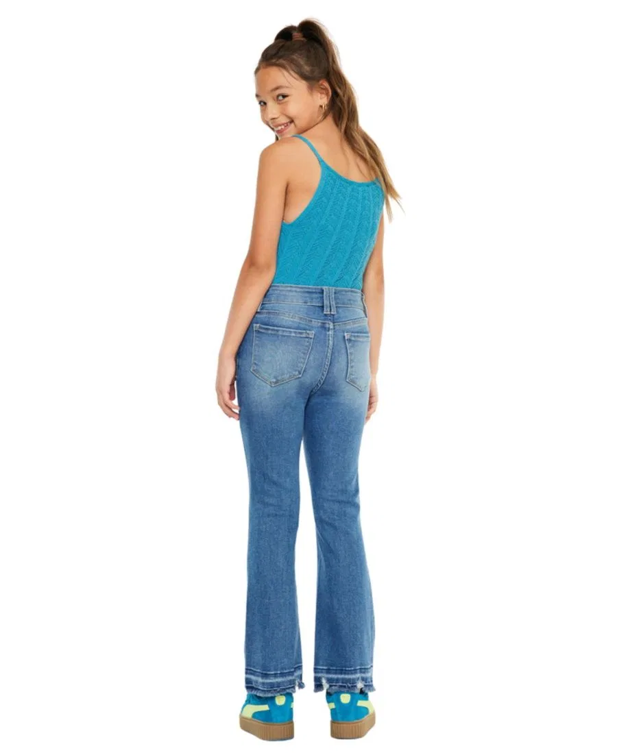 Джинсы клеш с завышенной талией и бахромой Bibi High Rise Crop Bootcut KanCan, Medium Wash — фото 2