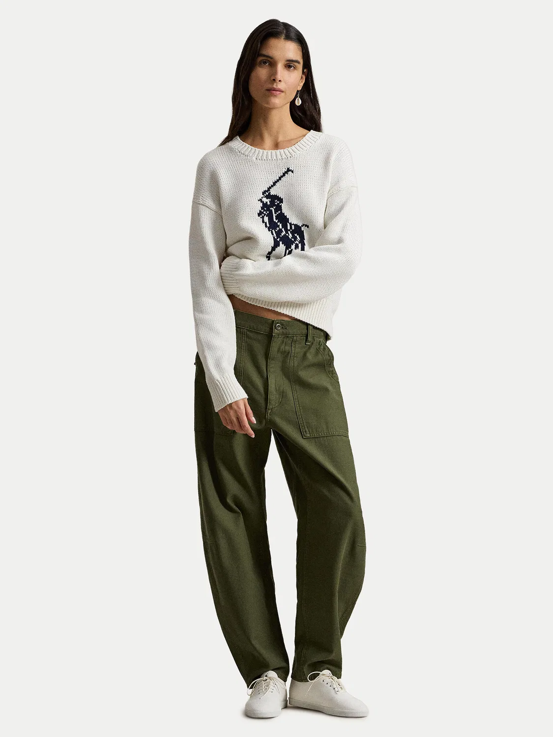 Женский пуловер свободного кроя Polo Ralph Lauren, белый — фото 2